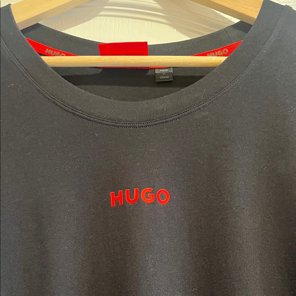HUGO Black Tee with Red Logo - Picture 2 of 4